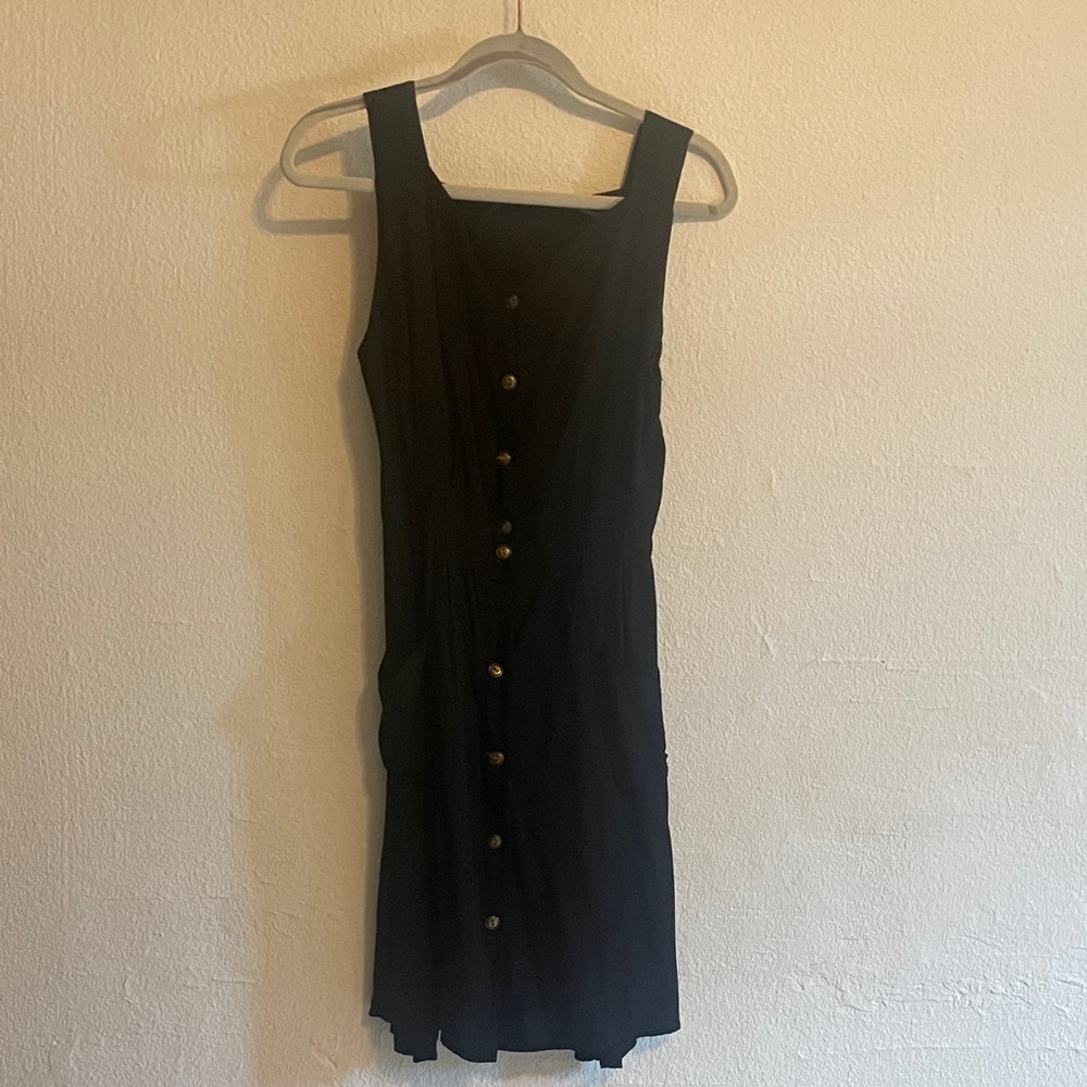 Black Button-Front Sleeveless Midi Dress